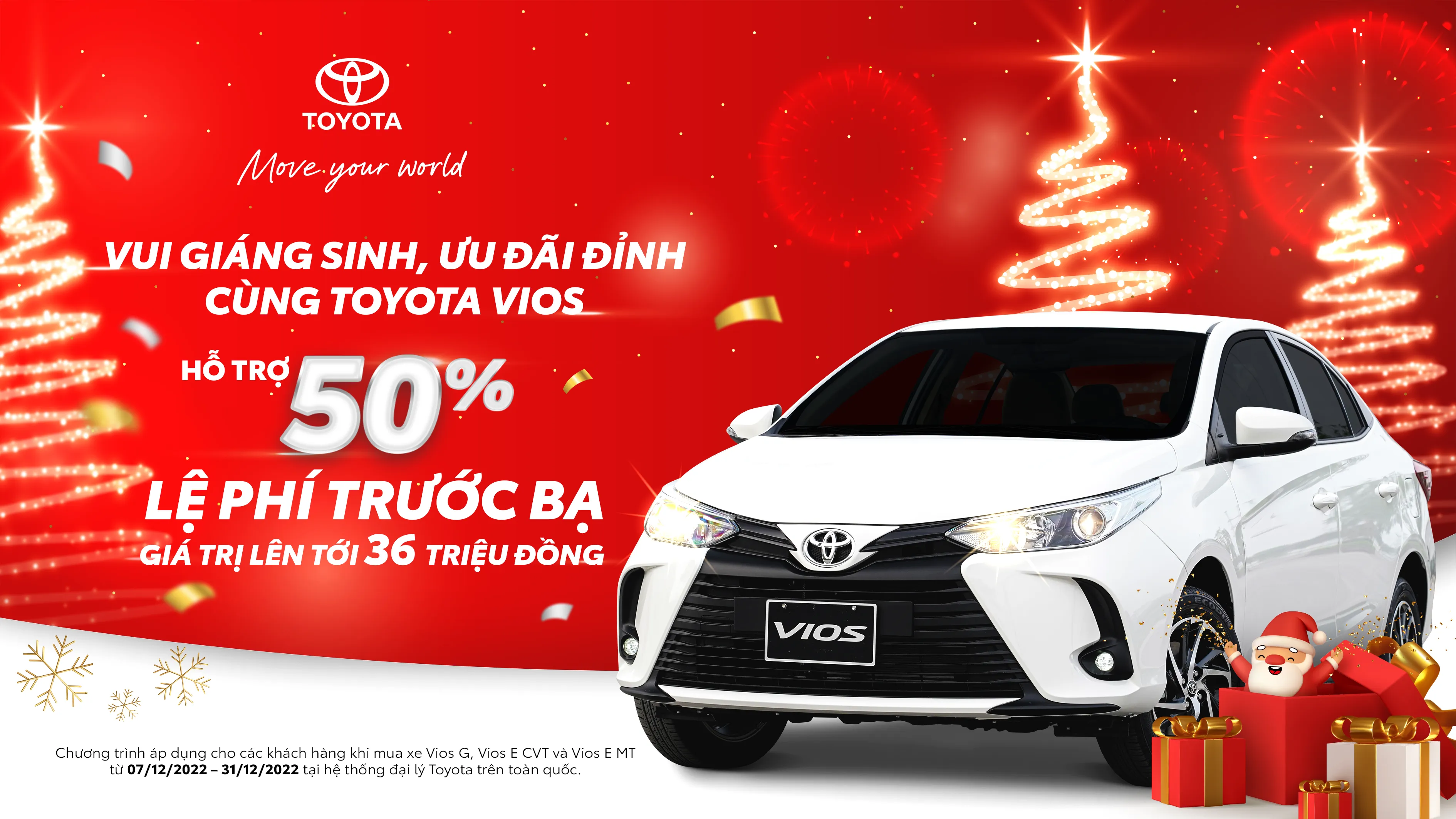 “Vui giáng sinh, ưu đãi đỉnh cùng Toyota Vios” từ hệ thống Đại lý Toyota trên toàn quốc cho khách hàng mua xe tháng 12/2022